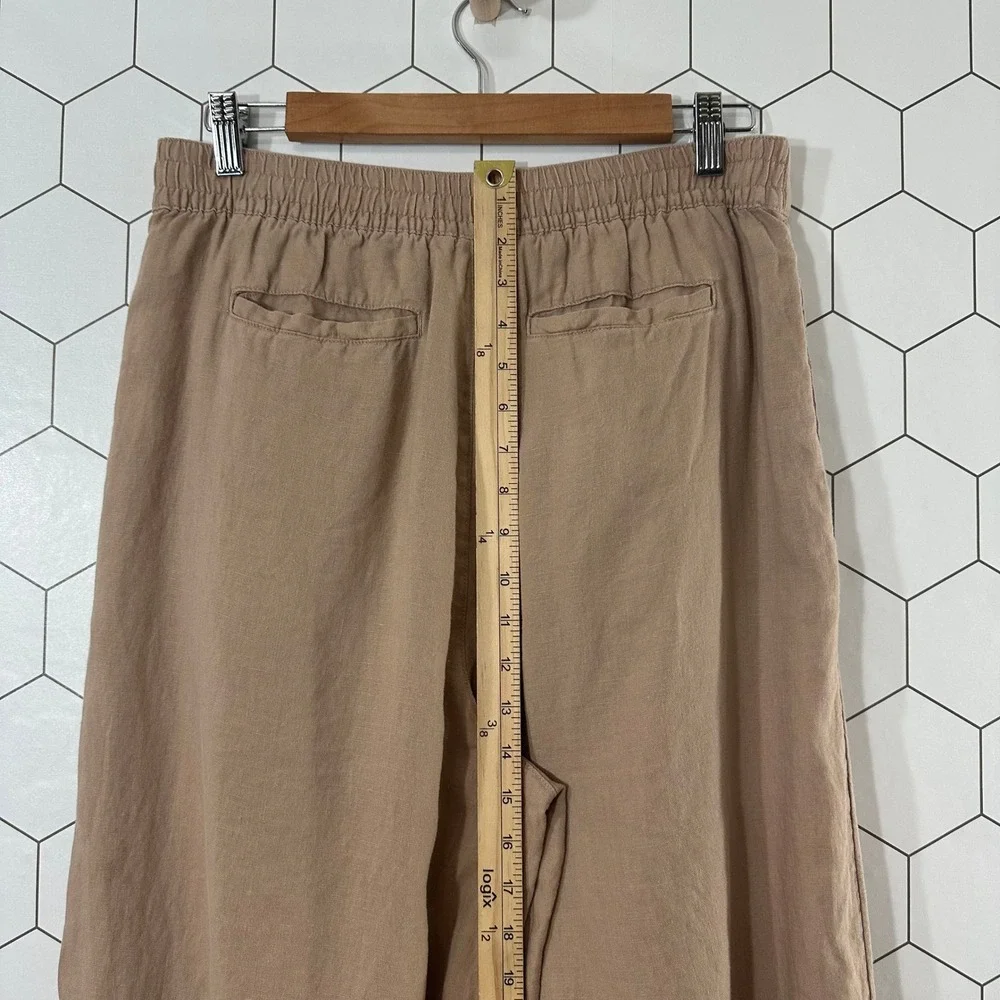 Halston Womens 100%‎ Linen Wide Leg Pants Tan Khaki High Rise Pleated Size 10